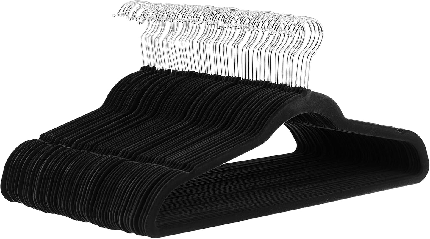 Basics Slim Velvet Non-Slip Suit Hangers - Pack of 50, Black