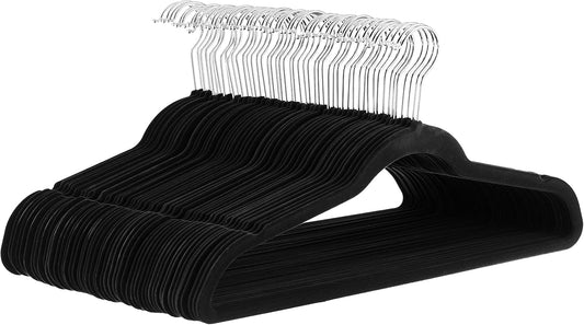 Basics Slim Velvet Non-Slip Suit Hangers - Pack of 50, Black